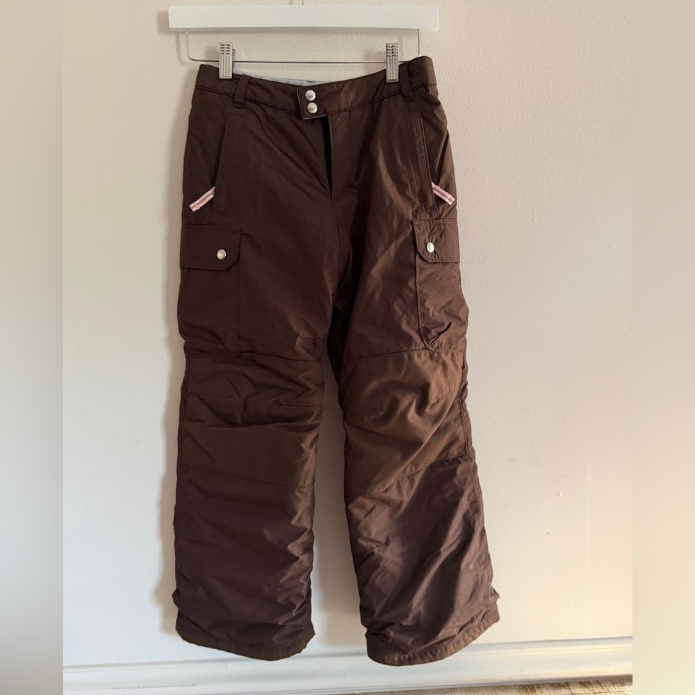 Lands End Kids Insulated Snow Pants Brown Size 8 Grow-A-Longs Snowboard Ski